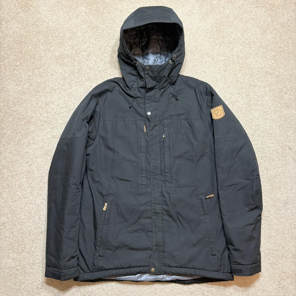 Fjallraven Skogso Padded Jacket Mens Large Black G-1000 Hooded Parka Insulated